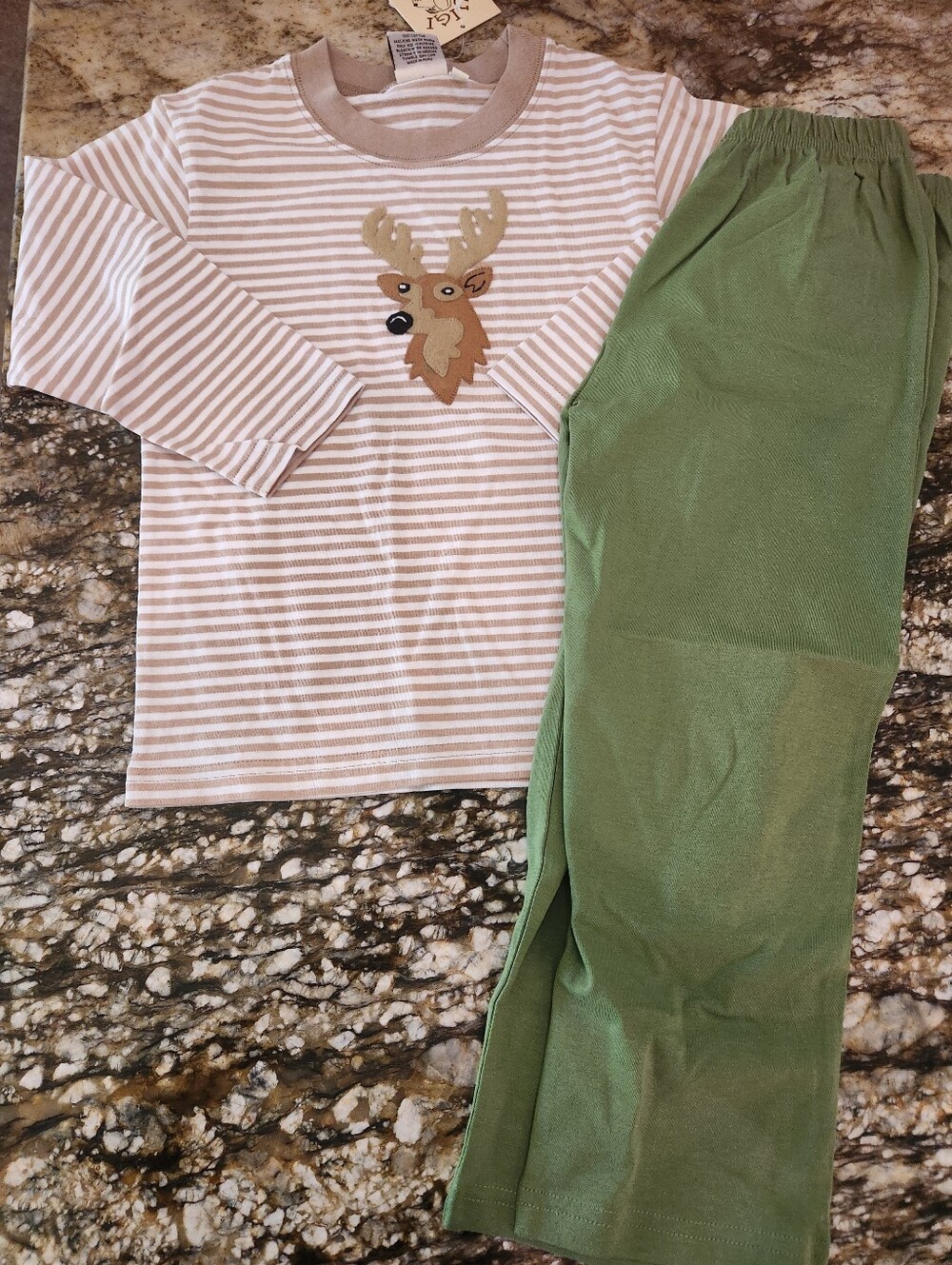 Striped Reindeer Kids Matching Set - Green